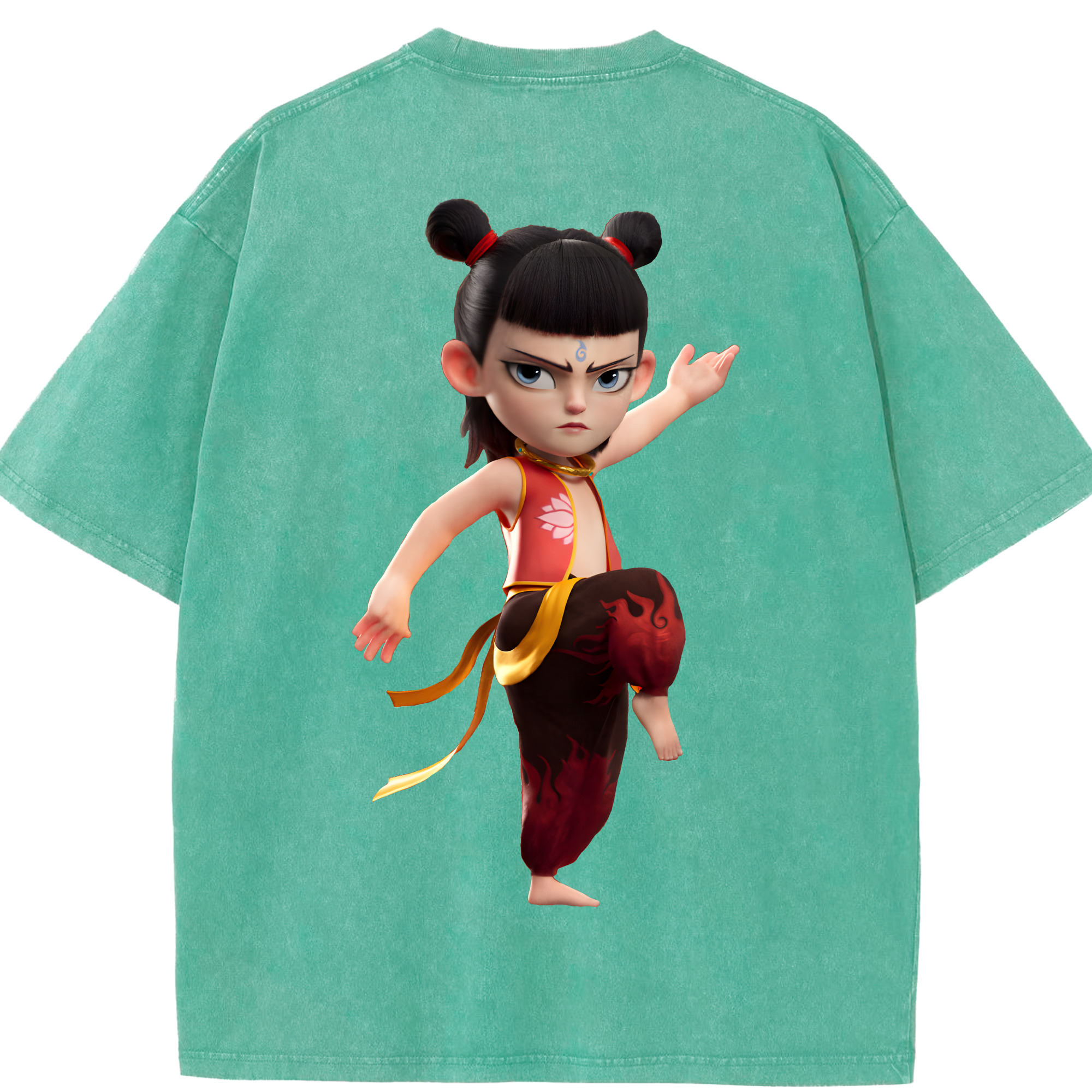 （画像用） Ne Zha 2 ナタ 魔童の大暴れ 綿100% ヴィンテージ風 半袖Tシャツ（背面プリント）